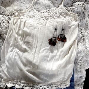 Cream Sleeveless Camisole with Lace Details